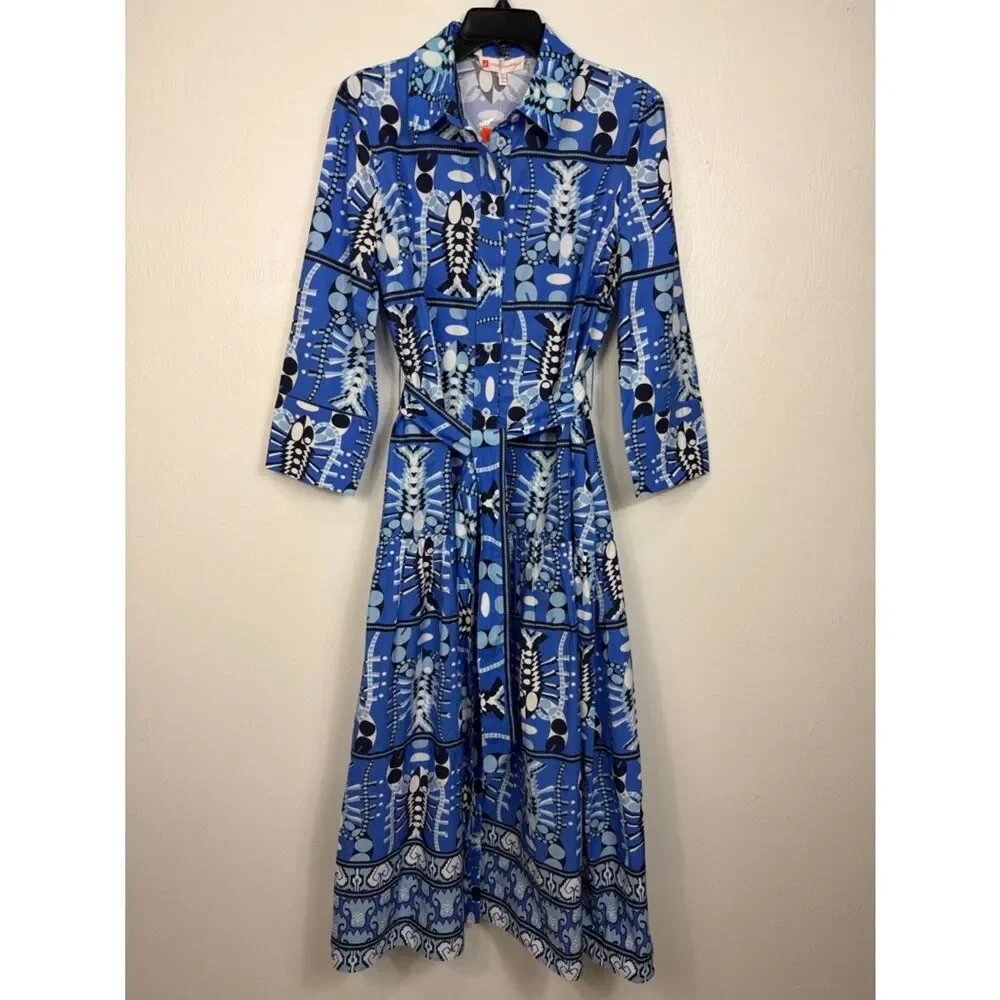Jude Connally Sutton Stretch Shirt Dress Belted Midi Cotton Stretch Size L NWT - Picture 2 of 9